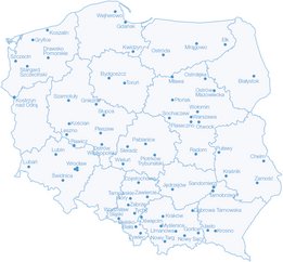 Mapa de los centros de diálisis NephroCare en Polonia