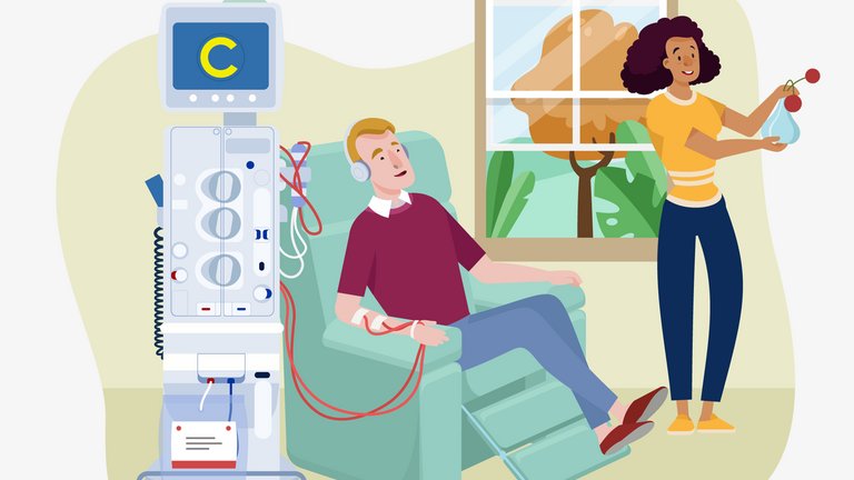 Paciente sometiéndose a un tratamiento de hemodiálisis domiciliaria